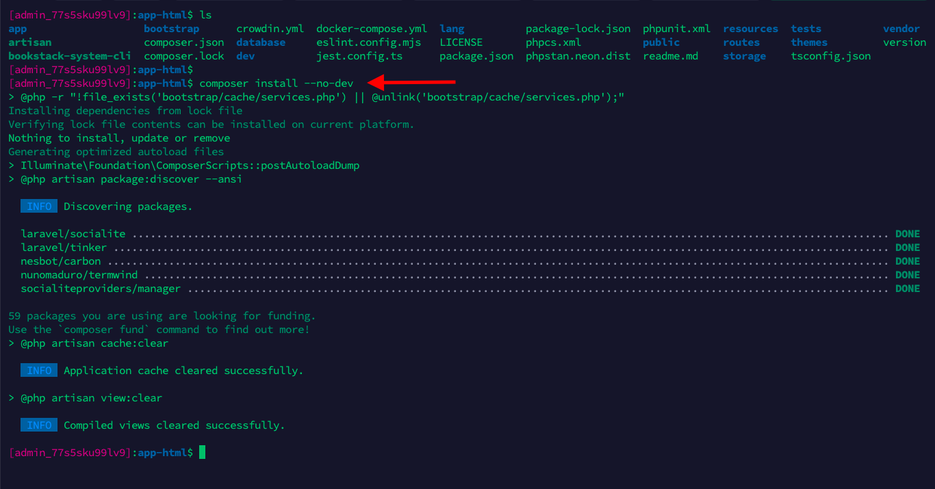 Installing dependencies using compose command.